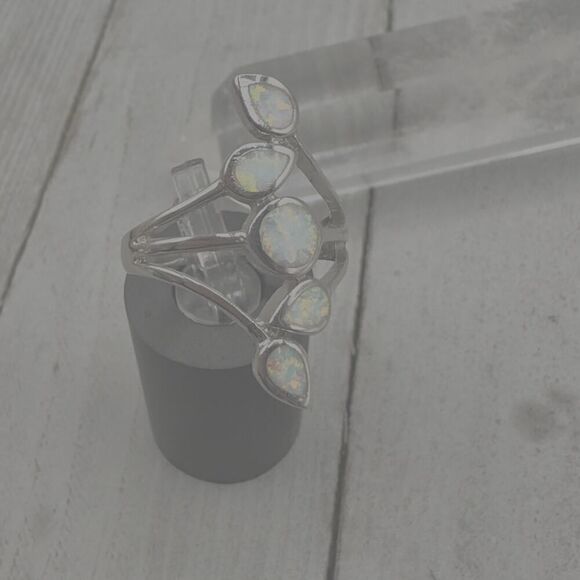 Sterling Silver Lab Opal Ring Size 8 - Picture 4 of 6